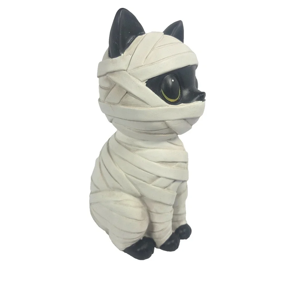 Unbranded Mummy Cat Figurine Halloween Decor Medium Black New Resin Gothic Kitty